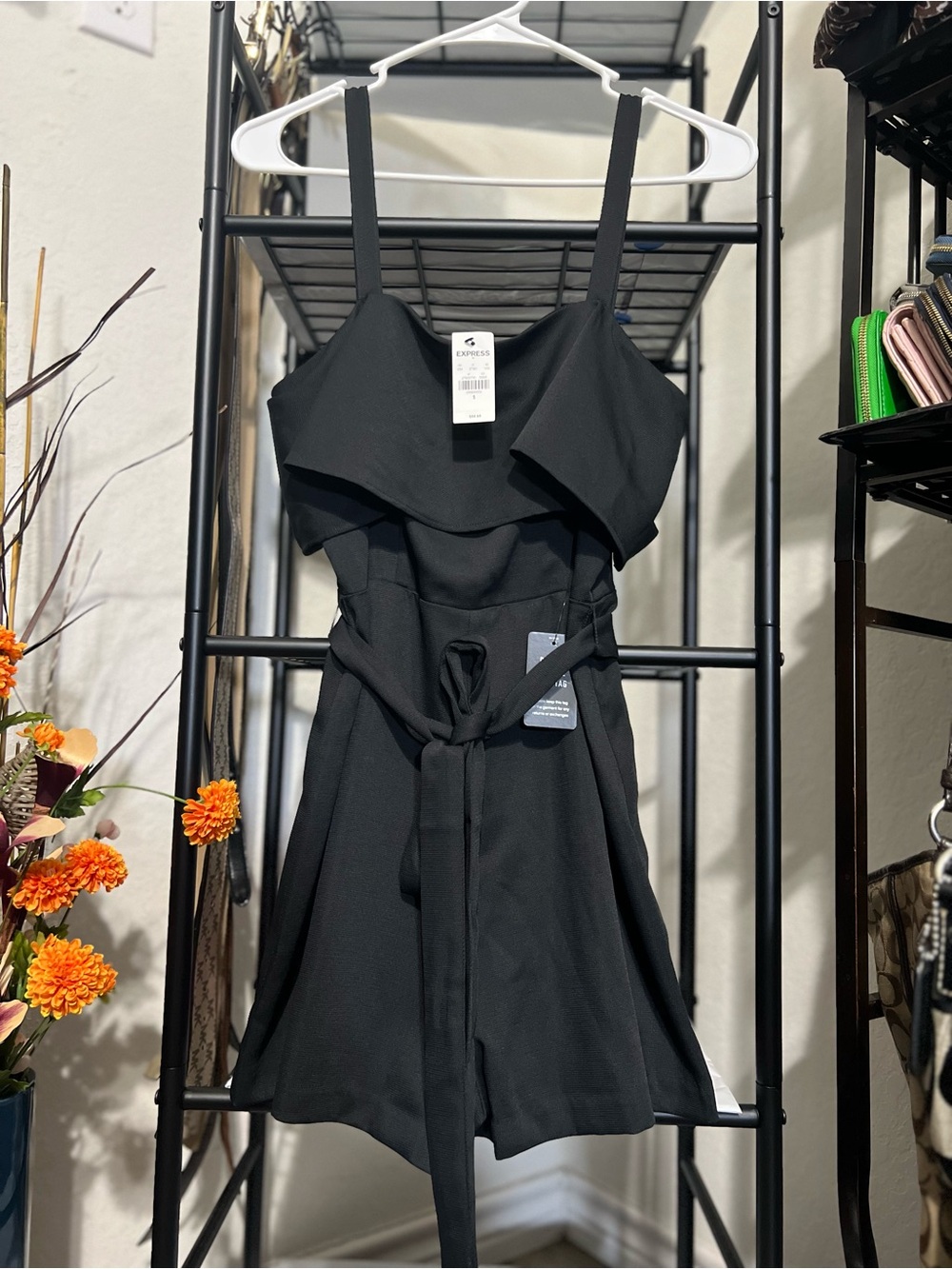 NWT Express Black Romper Dress with Tie Waist